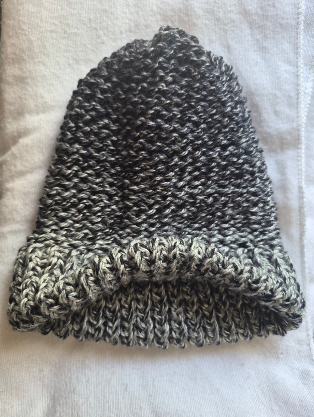 Handmade Marled Knit Beanie in Black & White